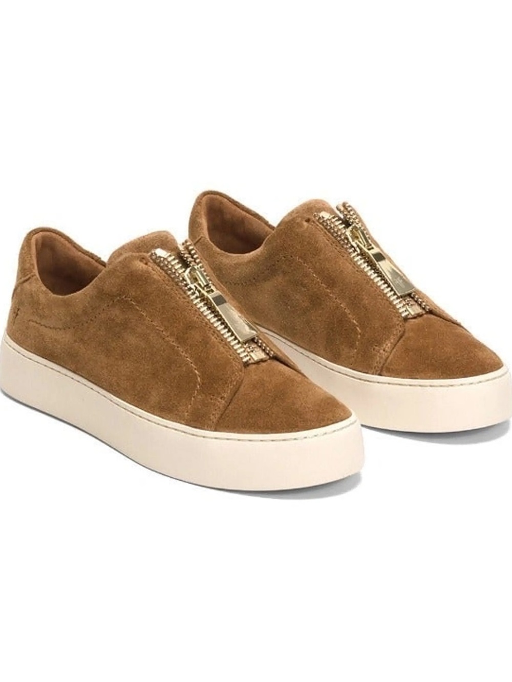 Frye Lena Zip Low Tan Suede Sneakers